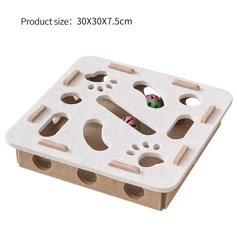 Patexy™ Interactive Felt Cat Puzzle Box – Maze Tunnel & Bell Ball Toy for Indoor Cats