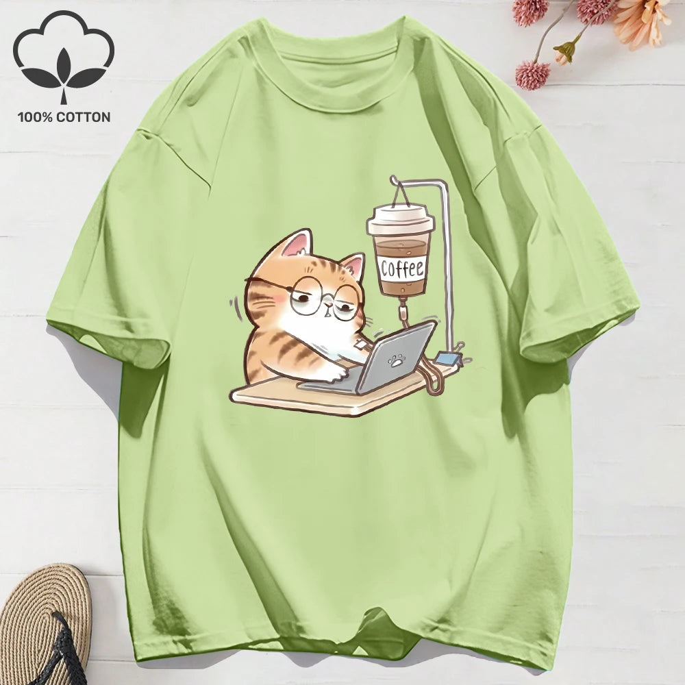 Patexy™ 100% Cotton Women`S Summer T-Shirt`s Work Cats