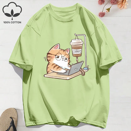 Patexy™ 100% Cotton Women`S Summer T-Shirt`s Work Cats