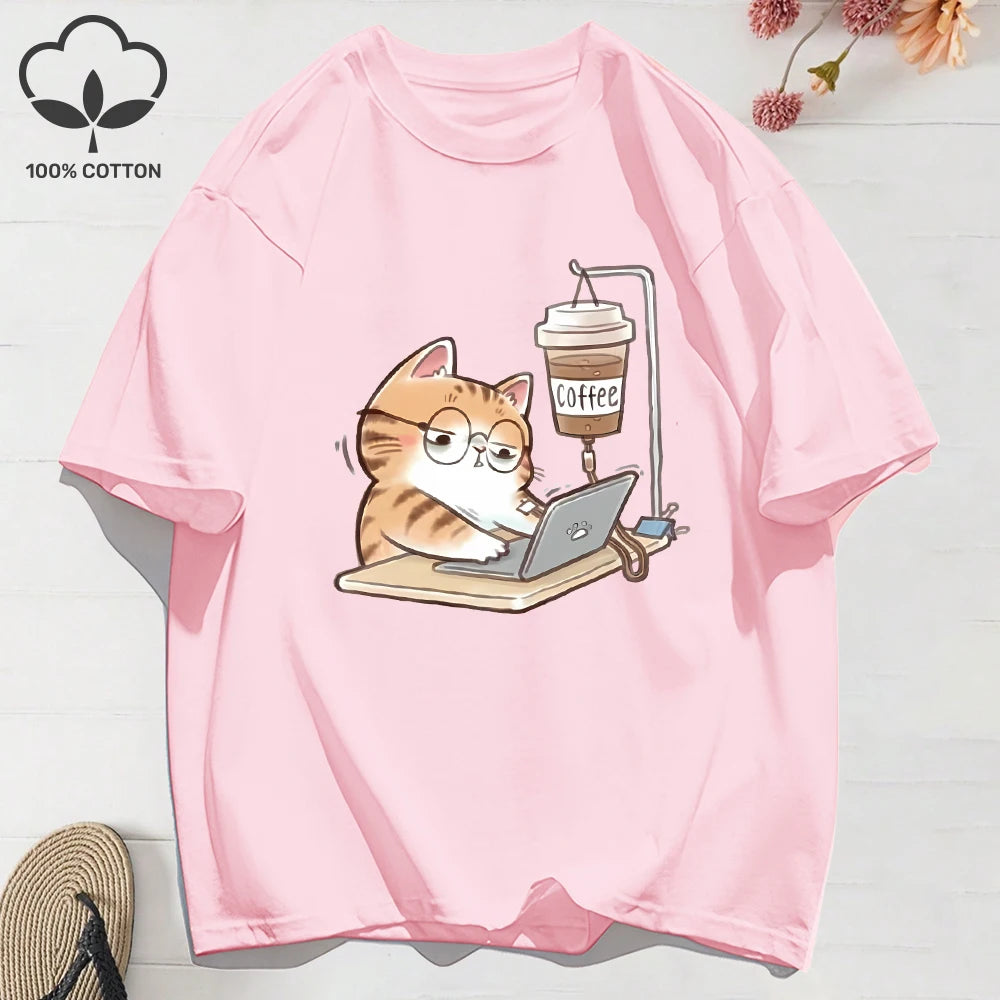 Patexy™ 100% Cotton Women`S Summer T-Shirt`s Work Cats