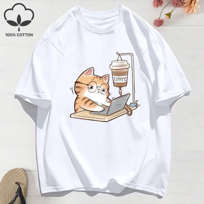 Patexy™ 100% Cotton Women`S Summer T-Shirt`s Work Cats