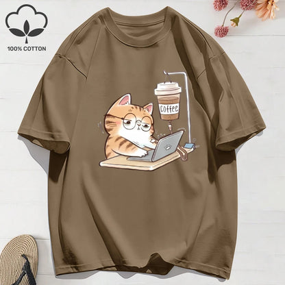 Patexy™ 100% Cotton Women`S Summer T-Shirt`s Work Cats