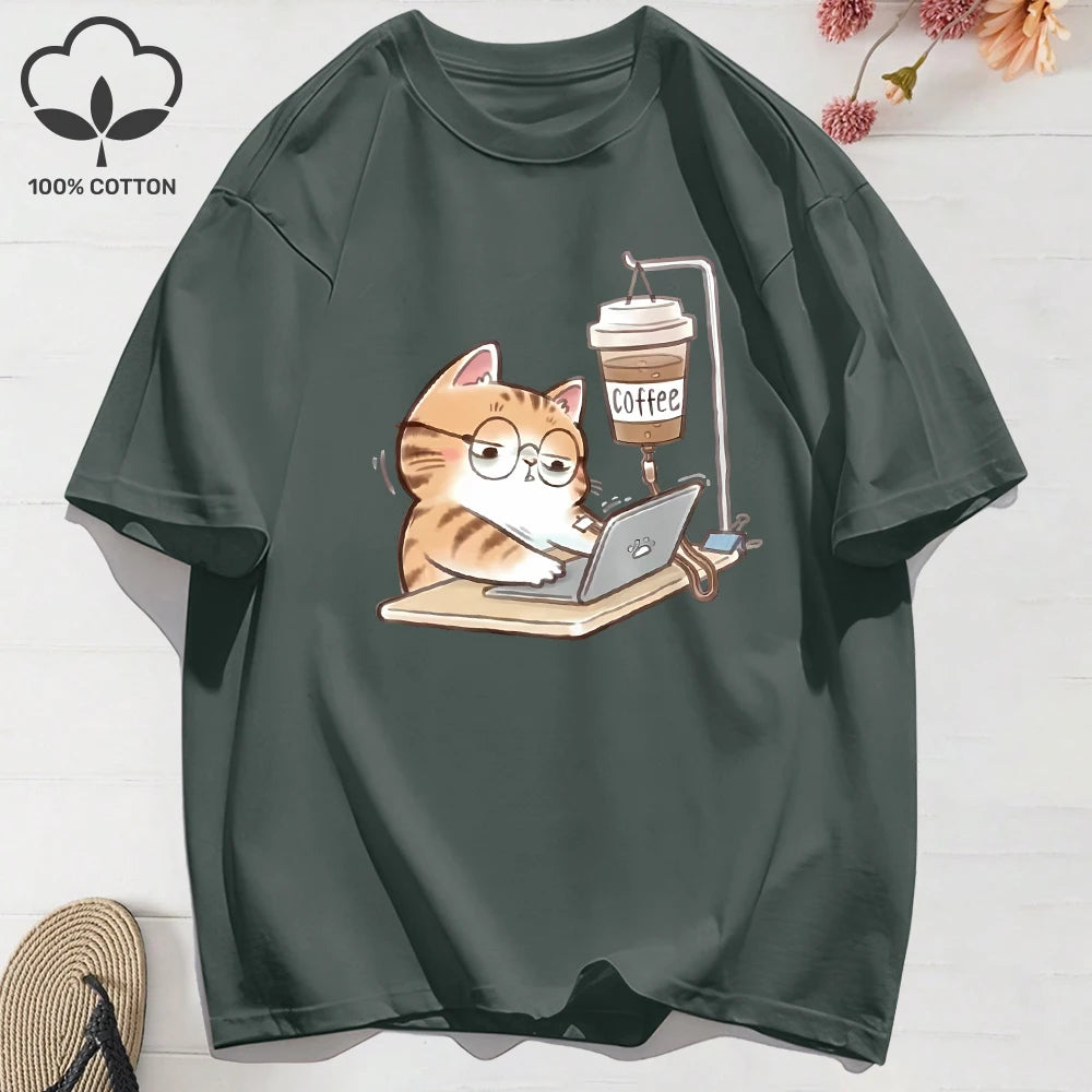 Patexy™ 100% Cotton Women`S Summer T-Shirt`s Work Cats