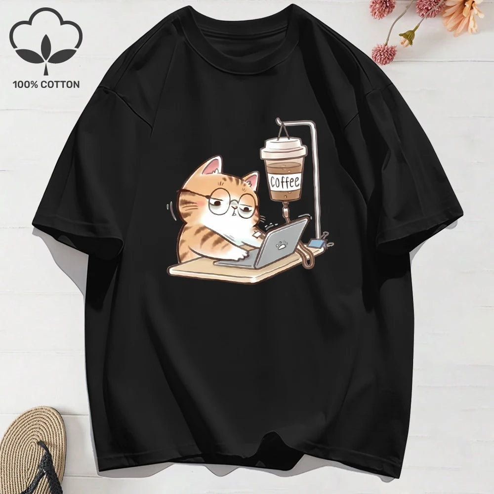 Patexy™ 100% Cotton Women`S Summer T-Shirt`s Work Cats
