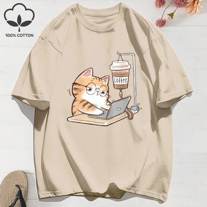 Patexy™ 100% Cotton Women`S Summer T-Shirt`s Work Cats