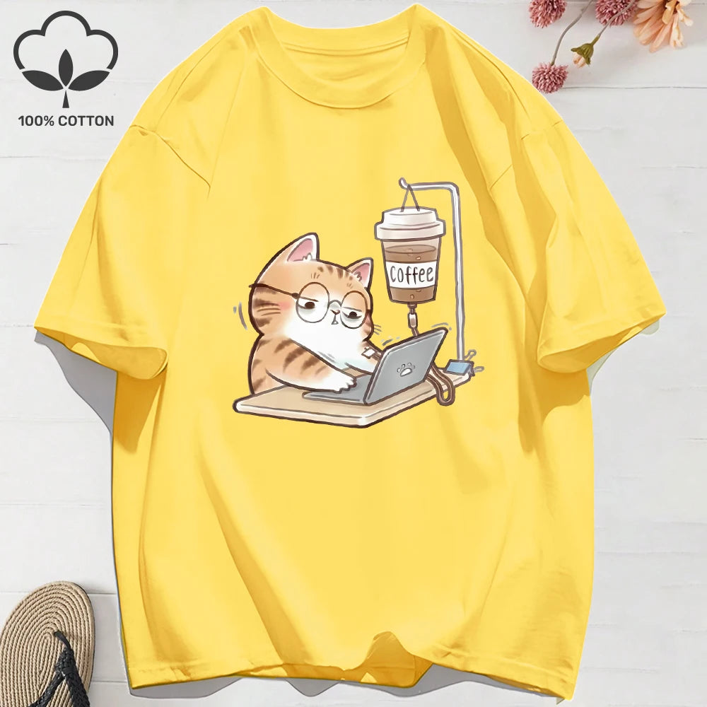 Patexy™ 100% Cotton Women`S Summer T-Shirt`s Work Cats
