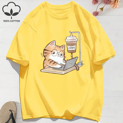 Patexy™ 100% Cotton Women`S Summer T-Shirt`s Work Cats