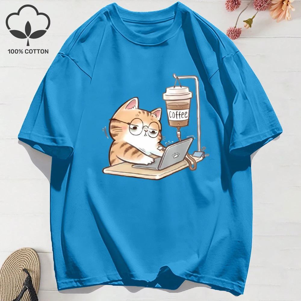 Patexy™ 100% Cotton Women`S Summer T-Shirt`s Work Cats