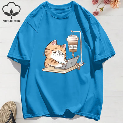 Patexy™ 100% Cotton Women`S Summer T-Shirt`s Work Cats