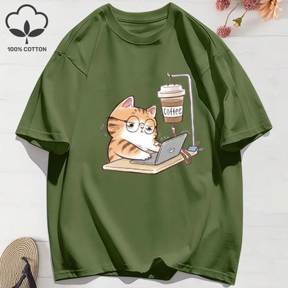 Patexy™ 100% Cotton Women`S Summer T-Shirt`s Work Cats