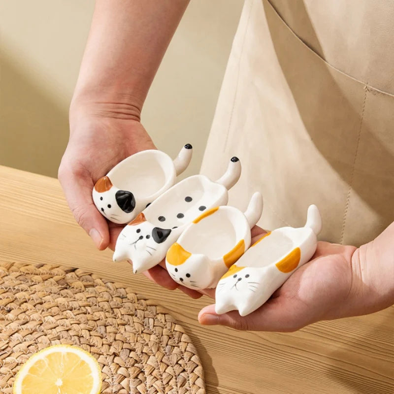 Patexy™ 1Pc Cute Little Cat Ceramic Dipping Dish Handmade