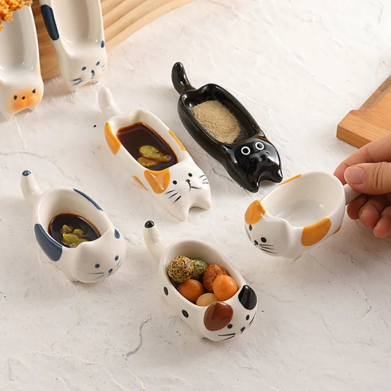 Patexy™ 1Pc Cute Little Cat Ceramic Dipping Dish Handmade
