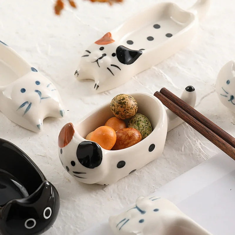 Patexy™ 1Pc Cute Little Cat Ceramic Dipping Dish Handmade