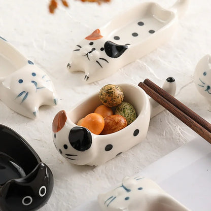 Patexy™ 1Pc Cute Little Cat Ceramic Dipping Dish Handmade