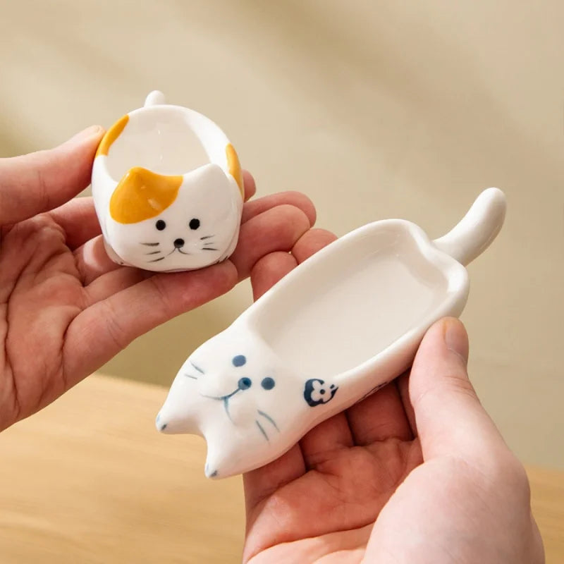 Patexy™ 1Pc Cute Little Cat Ceramic Dipping Dish Handmade