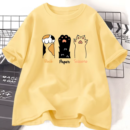 Patexy™  Rock Paper Scissors T Shirt Funny Cat 