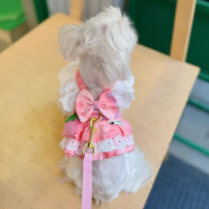 Strawberry Denim Pet Dog Accessory Pink Blue Dachshund Girl Boy Cute Doggie Harness Dress Apparel Outdoor Puppy Small Collar Cat