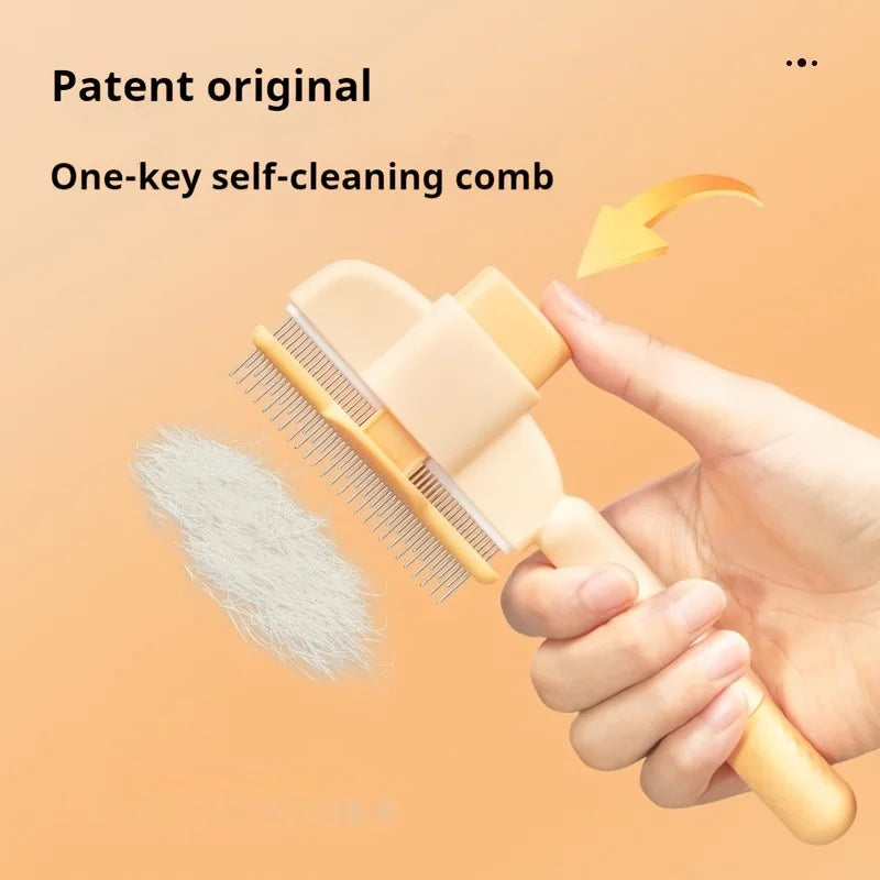 Self-Cleaning Pet Grooming Comb for Cats - Dense Teeth Detangling Brush, Lice Removal, Ergonomic Handle, Cat Brush