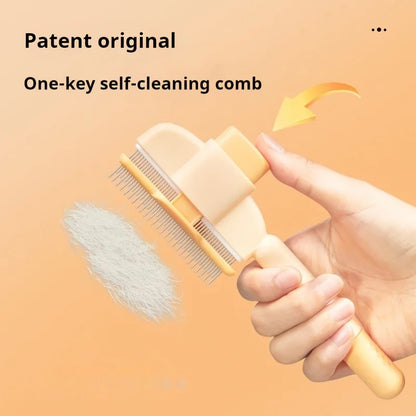 Self-Cleaning Pet Grooming Comb for Cats - Dense Teeth Detangling Brush, Lice Removal, Ergonomic Handle, Cat Brush