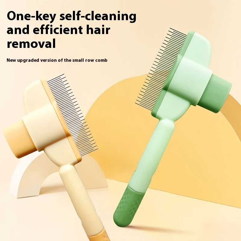 Self-Cleaning Pet Grooming Comb for Cats - Dense Teeth Detangling Brush, Lice Removal, Ergonomic Handle, Cat Brush