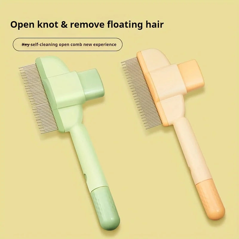Self-Cleaning Pet Grooming Comb for Cats - Dense Teeth Detangling Brush, Lice Removal, Ergonomic Handle, Cat Brush