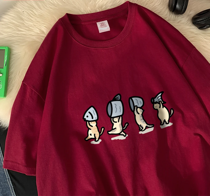 Patexy™ Four Little Cats Holding Fishcotton Unisex T-Shirts