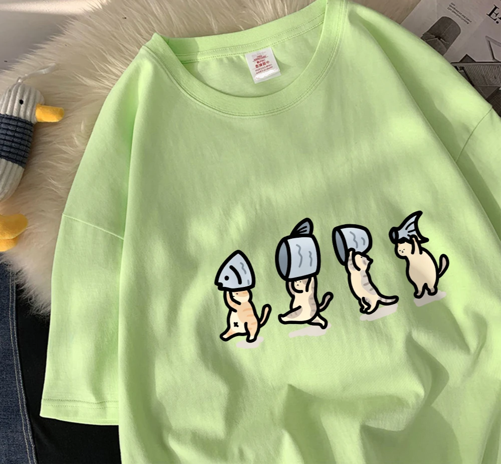 Patexy™ Four Little Cats Holding Fishcotton Unisex T-Shirts