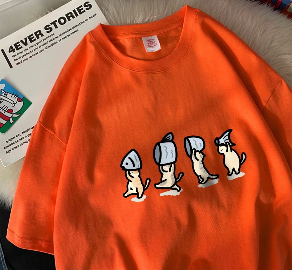 Patexy™ Four Little Cats Holding Fishcotton Unisex T-Shirts
