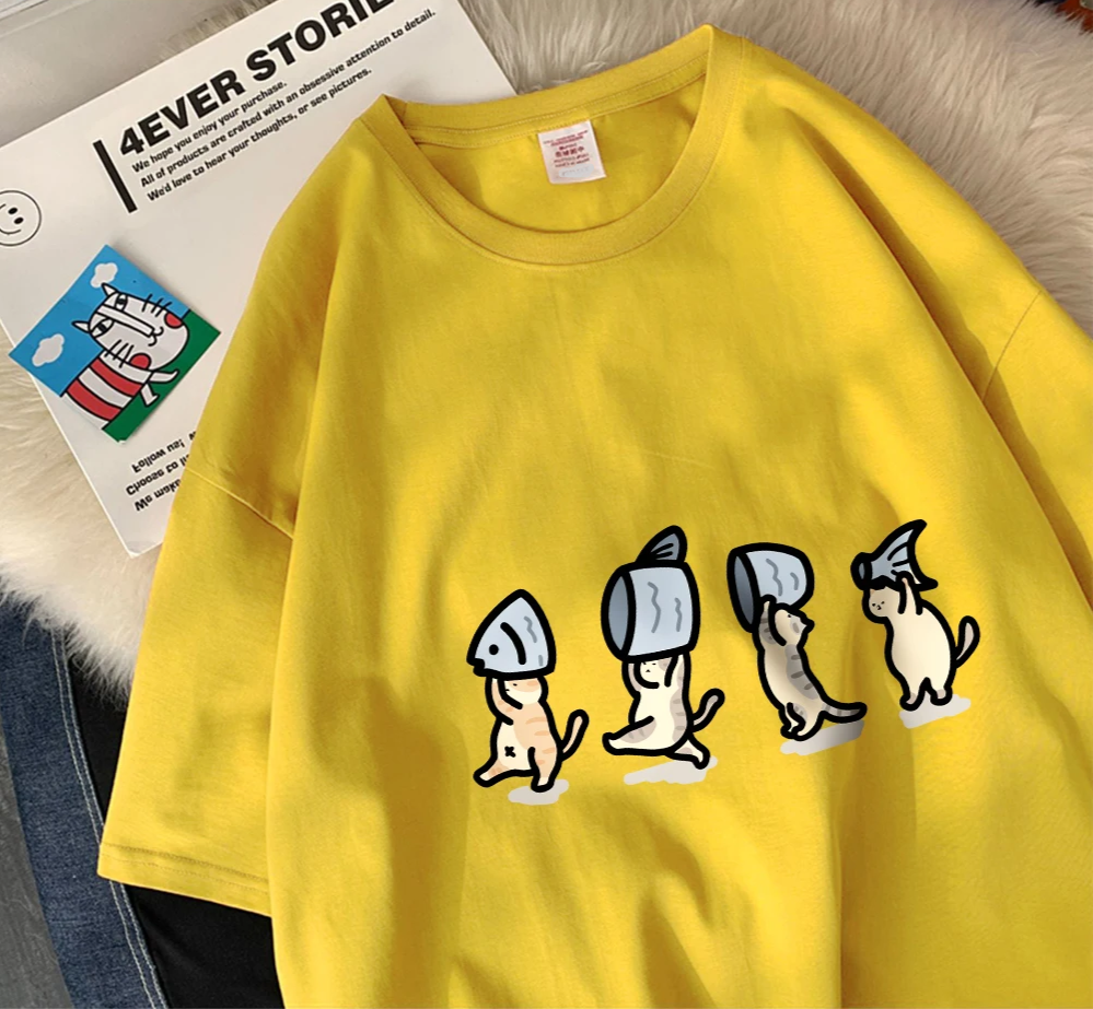 Patexy™ Four Little Cats Holding Fishcotton Unisex T-Shirts