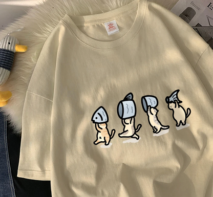 Patexy™ Four Little Cats Holding Fishcotton Unisex T-Shirts