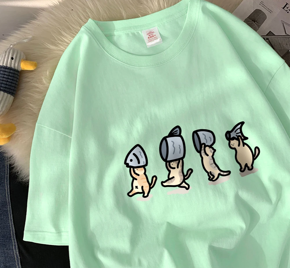 Patexy™ Four Little Cats Holding Fishcotton Unisex T-Shirts