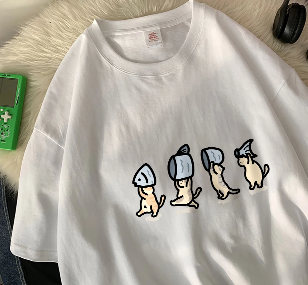 Patexy™ Four Little Cats Holding Fishcotton Unisex T-Shirts