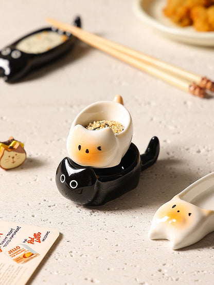 Patexy™ Ceramic Cat-Shaped Mini Dipping Plate Side Dish Small Bowl