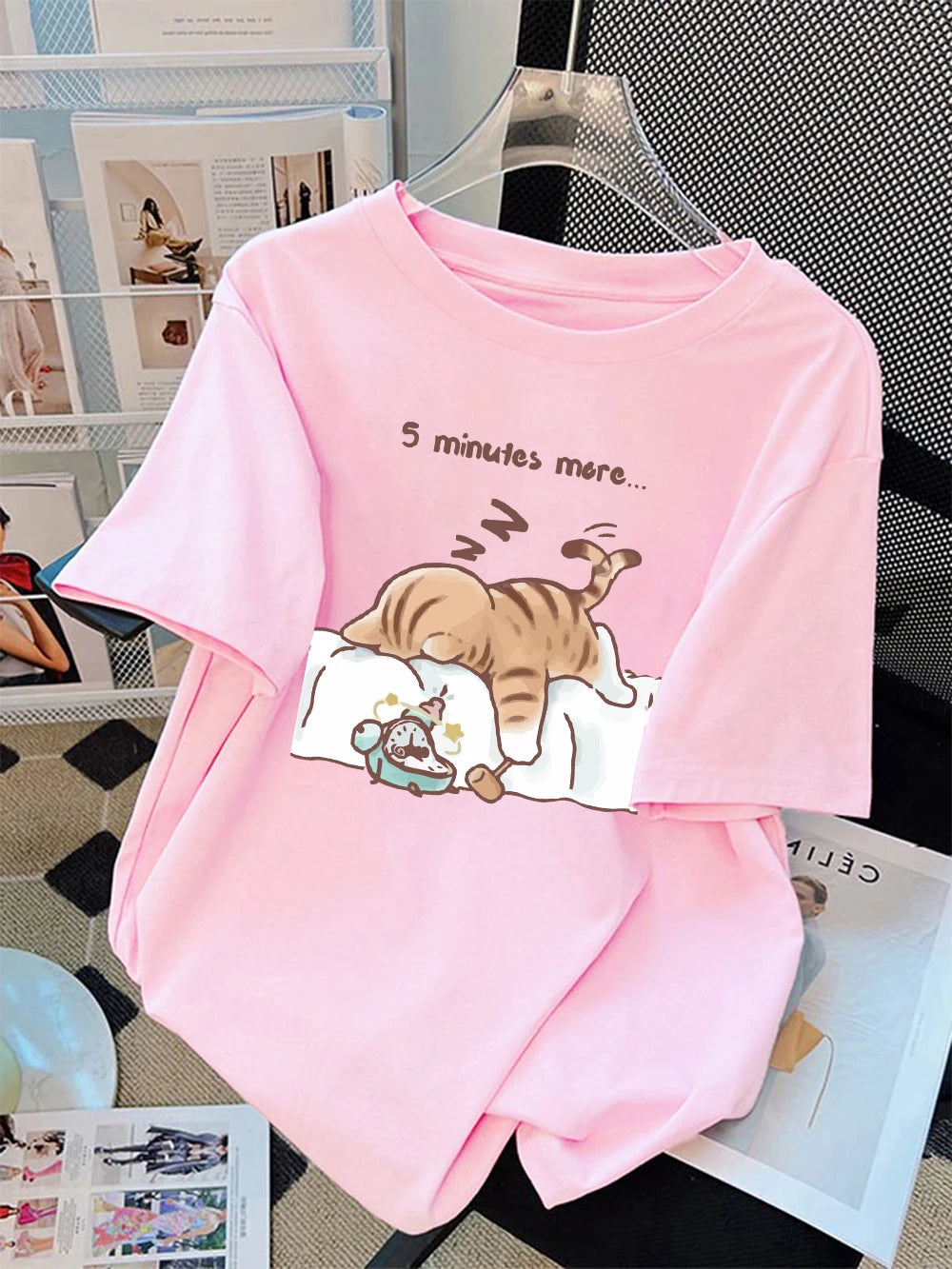 Patexy™ Women T-Shirt Cotton Summer the Cat That Always Wants to Sleep