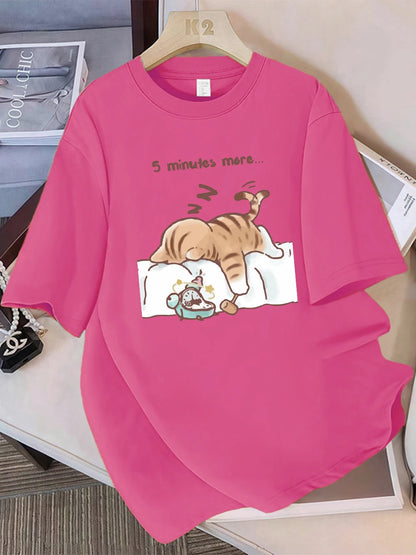 Patexy™ Women T-Shirt Cotton Summer the Cat That Always Wants to Sleep