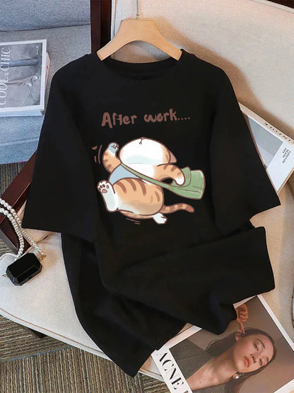 Patexy™ Women T-Shirt Cotton Summer the Cat That Always Wants to Sleep