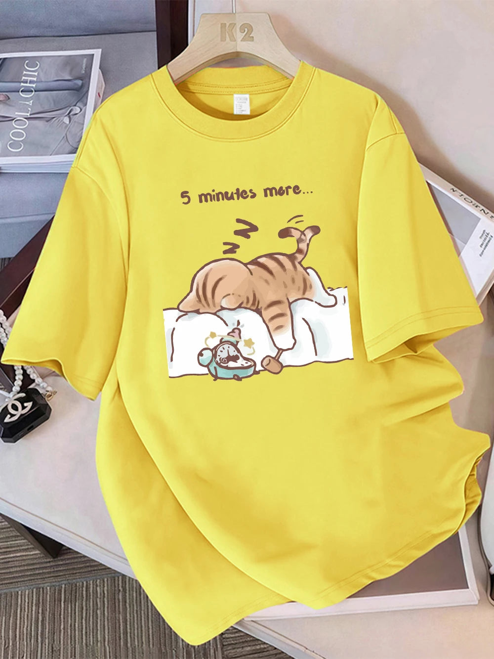 Patexy™ Women T-Shirt Cotton Summer the Cat That Always Wants to Sleep