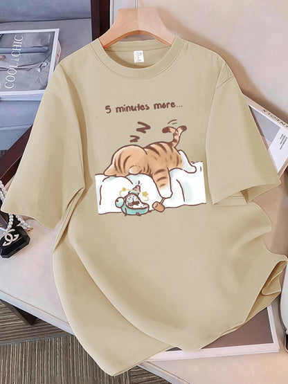 Patexy™ Women T-Shirt Cotton Summer the Cat That Always Wants to Sleep