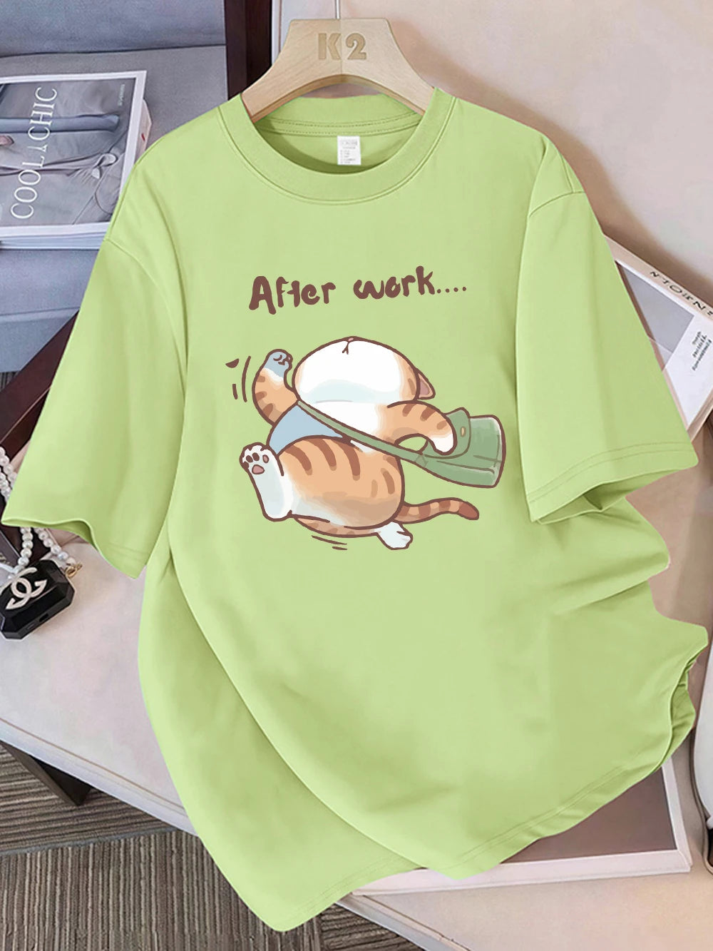 Patexy™ Women T-Shirt Cotton Summer the Cat That Always Wants to Sleep