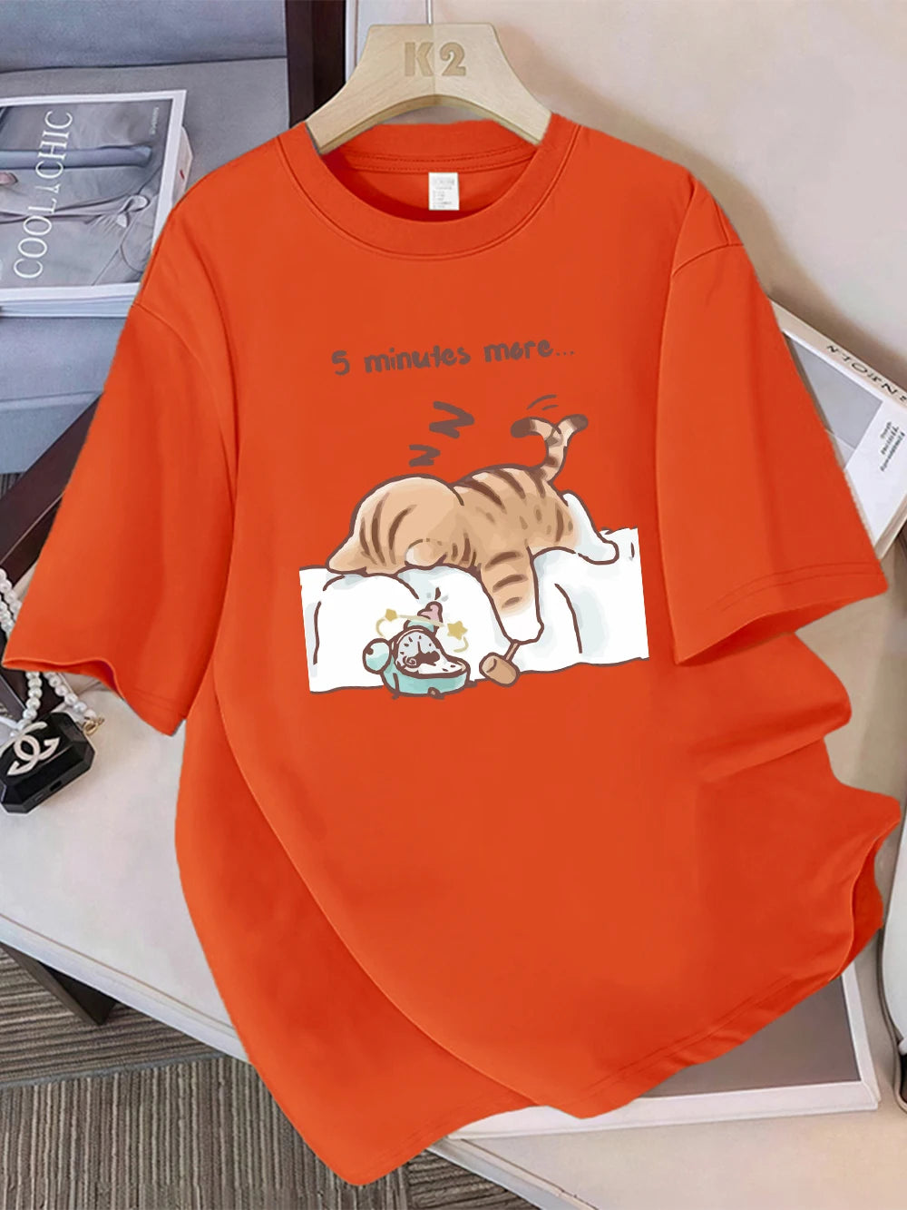 Patexy™ Women T-Shirt Cotton Summer the Cat That Always Wants to Sleep