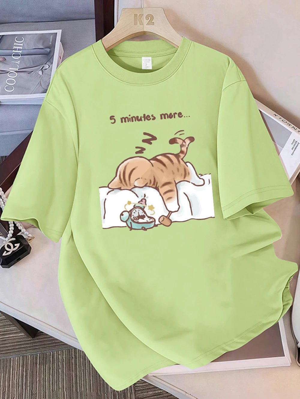 Patexy™ Women T-Shirt Cotton Summer the Cat That Always Wants to Sleep