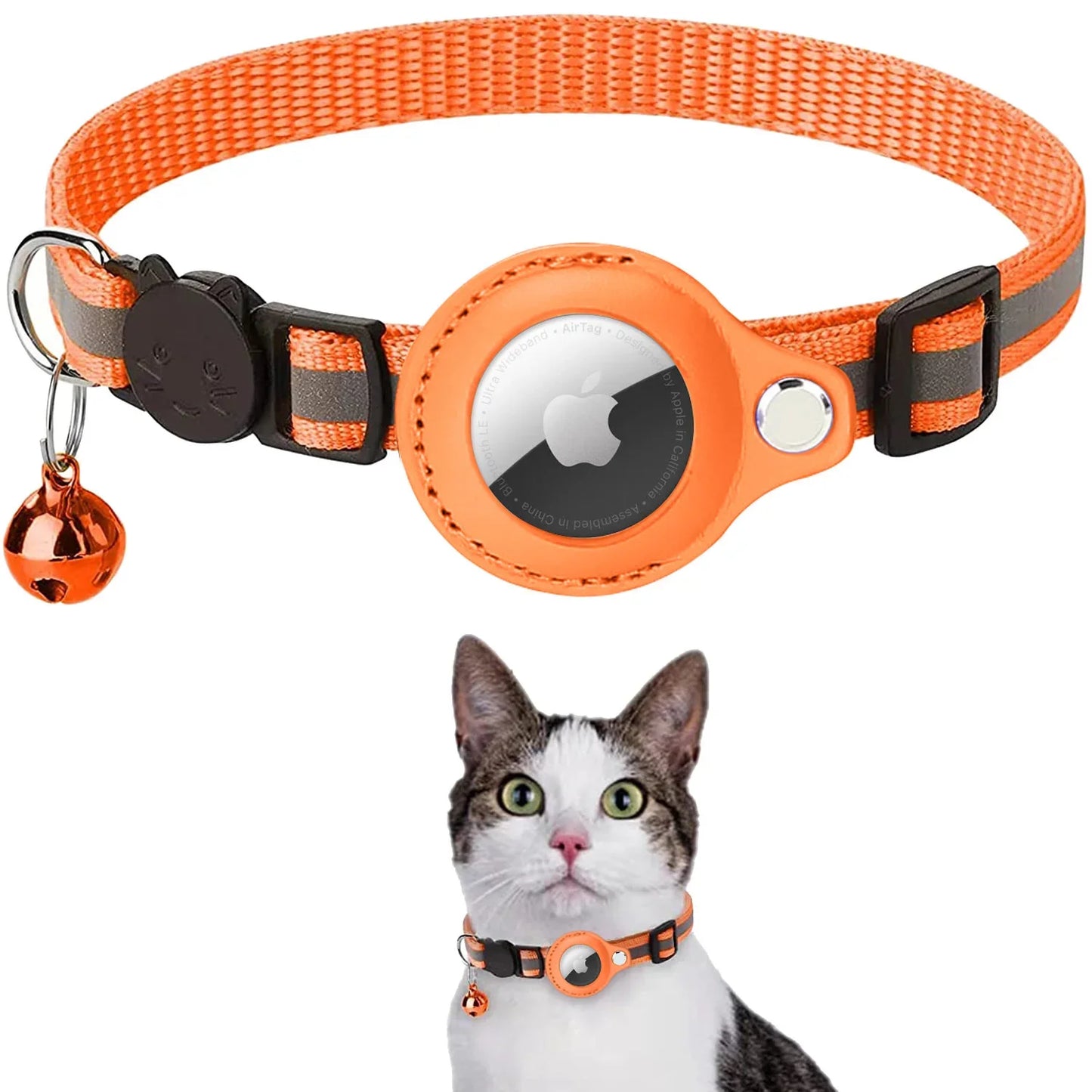 Anti-Lost AirTag Pet Collar – Reflective Protective Cover with Bell
