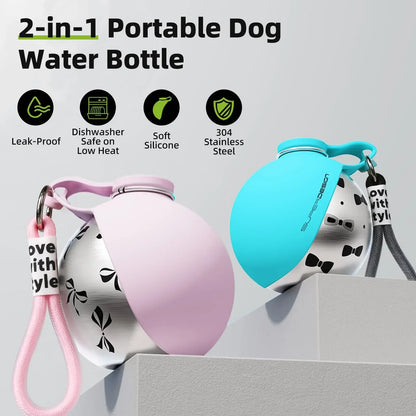 Patexy™ 285ml Stainless Steel Travel Pet Feeder & Foldable Waterer