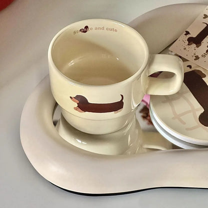 1/2Pcs Dachshunds Dog Cute Coffee Ceramic Cup 
