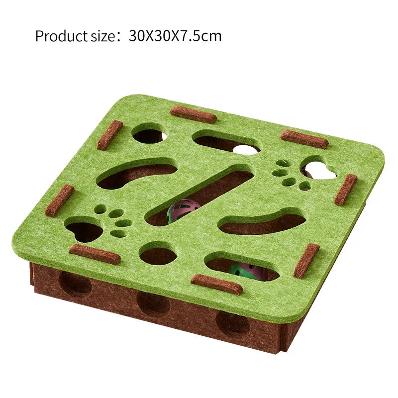 Patexy™ Interactive Felt Cat Puzzle Box – Maze Tunnel & Bell Ball Toy for Indoor Cats