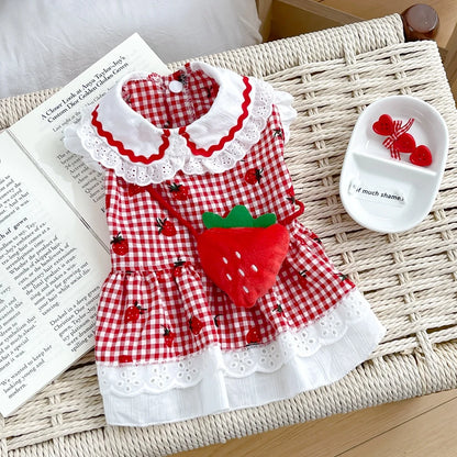 Patexy™Cute Strawberry Plaid Dog Dress – Summer Spring Girl Pet Apparel
