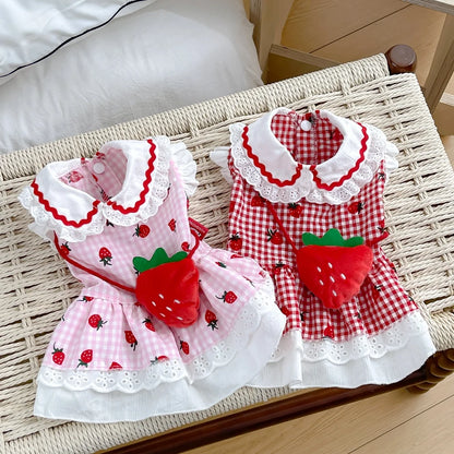 Patexy™Cute Strawberry Plaid Dog Dress – Summer Spring Girl Pet Apparel