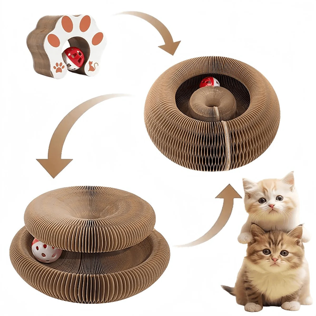 Patexy™ Foldable Multi-Level Cat Scratcher with Bell & Catnip