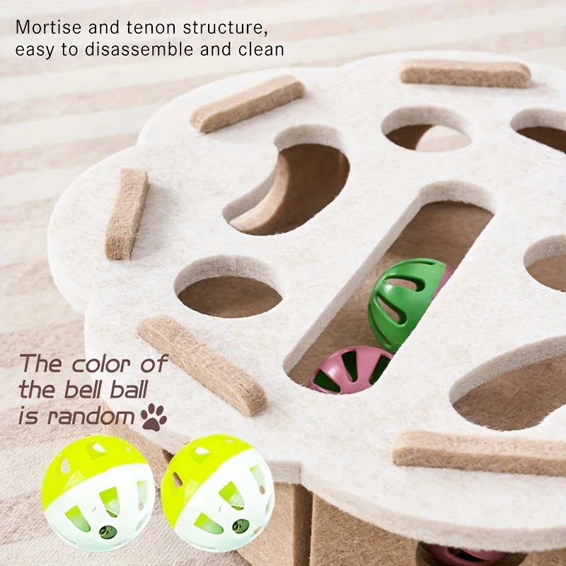 Patexy™ Interactive Felt Cat Puzzle Box – Maze Tunnel & Bell Ball Toy for Indoor Cats