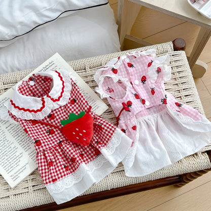 Patexy™Cute Strawberry Plaid Dog Dress – Summer Spring Girl Pet Apparel